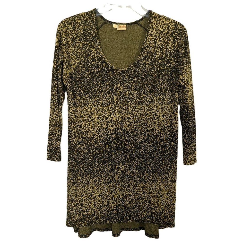 Tianello by Steve Barraza black yellow scoop neck high low 3/4" sleeve top S